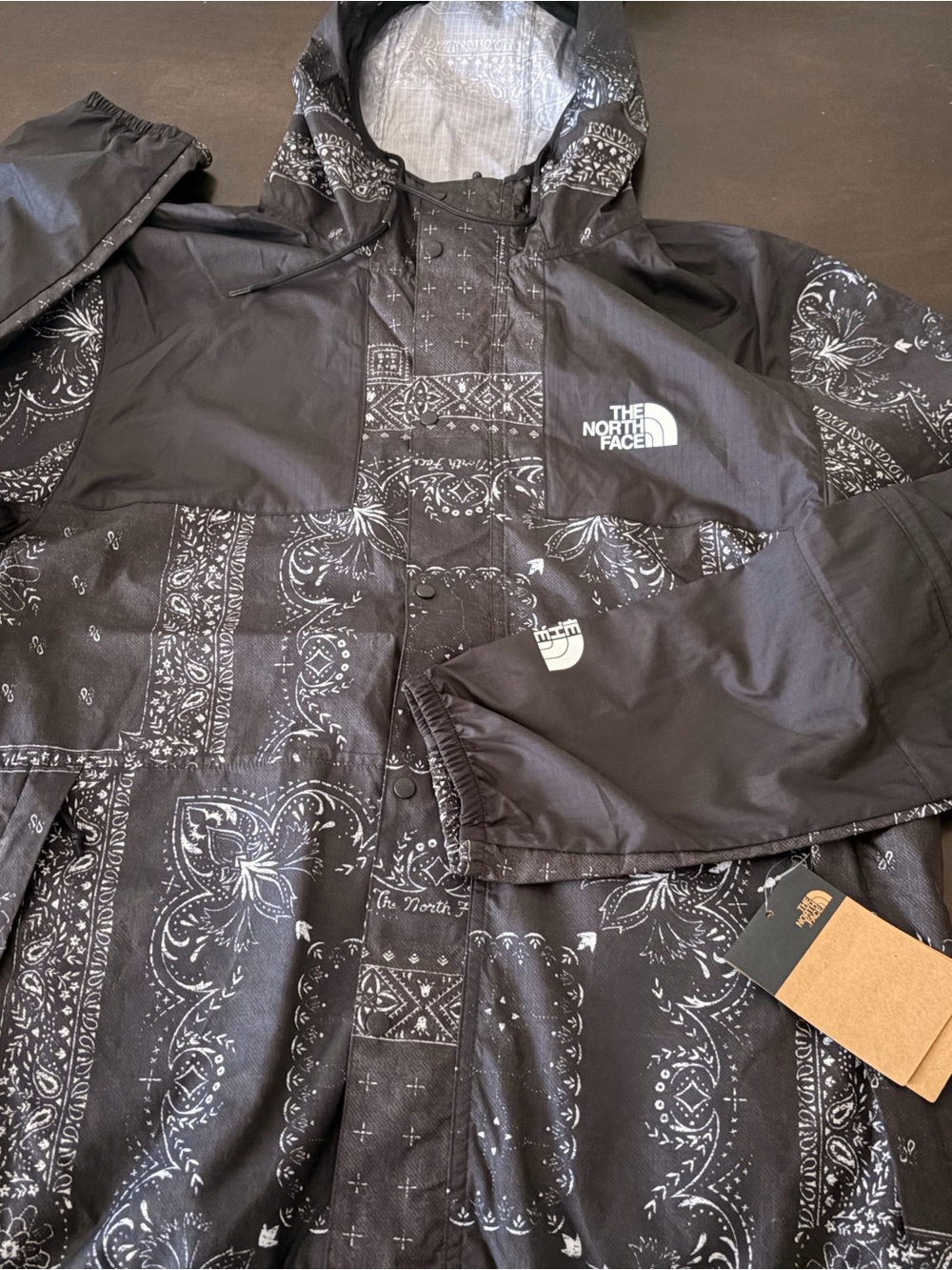 The North Face Black Bandana-Print Hooded Mountain Jacket Size Large NWT